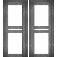 Дверное полотно АМАТИ-19 дуб шале-графит экошпон ПО-800 белое стекло