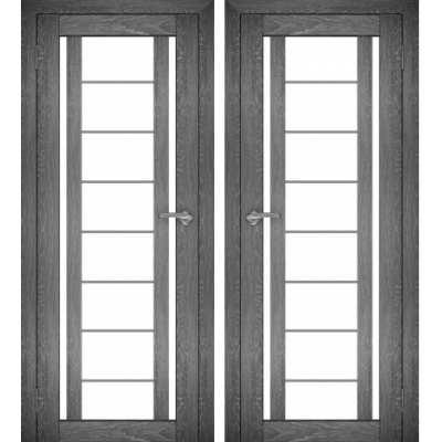 Дверное полотно АМАТИ-11 дуб шале-графит экошпон ПО-600 белое стекло