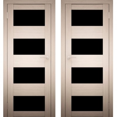 Дверное полотно АМАТИ-02 дуб беленый экошпон ПО-700 черное стекло