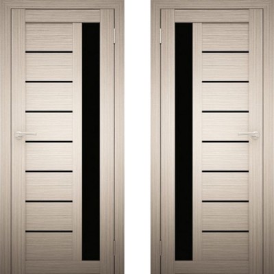 Дверное полотно АМАТИ-04 дуб беленый экошпон ПО-800 черное стекло