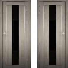 Дверное полотно АМАТИ-05 дуб дымчатый экошон ПО-600 черное стекло