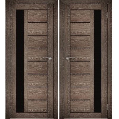 Дверное полотно АМАТИ-04 (Дуб шале-корица) ПО-700 черное стекло
