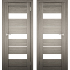 Дверное полотно АМАТИ-12 дуб дымчатый экошпон ПО-700 белое стекло
