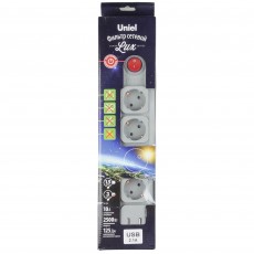Сетевой фильтр Universal S-GSL5-3U GREY, 3 м (Пвс 3*0,75), 4 гн, с/з 1 USB