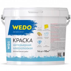 Краска "WEDO" WD-5 интерьерная влагостойкая супербелая 14 кг