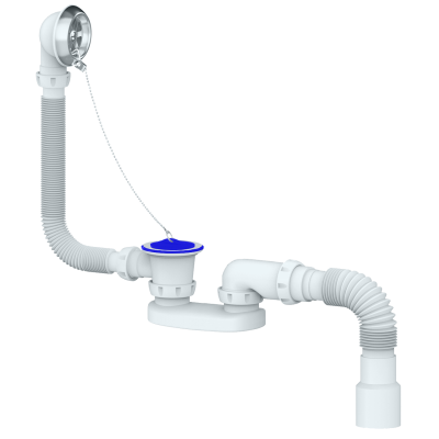 Сифон для ванны и глубогого поддона S12P с переливом и гибким соединением 40х40/50 400мм